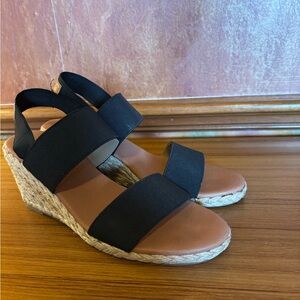 Tommy Bahama Womens Sakura Sandal Size 8 Black Elastic Straps Espadrille Wedge